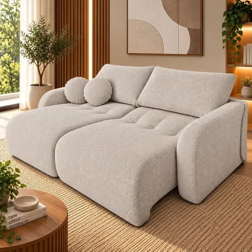 Sofá Cama Casal Retrátil E Reclinável 3 Lugares Creme Creme