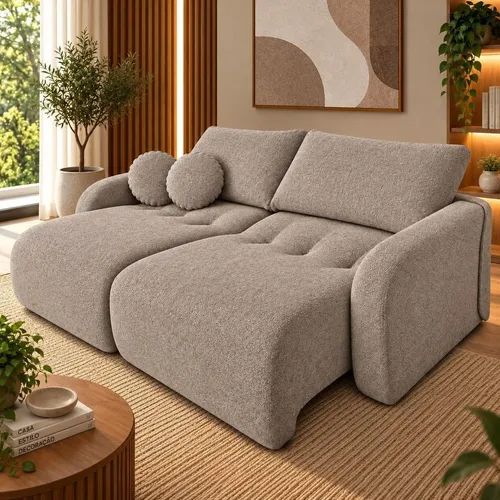 Sofá Cama Casal Retrátil E Reclinável 3 Lugares Capuccino Capuccino