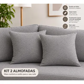 Kit C/2 Almofadas Em Linho Cinza Cinza