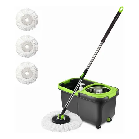 Mop Giratorio 16 Litros Cesto Inox Cabo 1,52 Flytex -3 Refil Preto