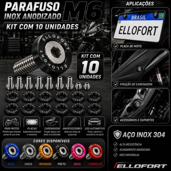 Parafuso Arruela Anodizadas 10 Unidade M6 Tuning Carro Motos