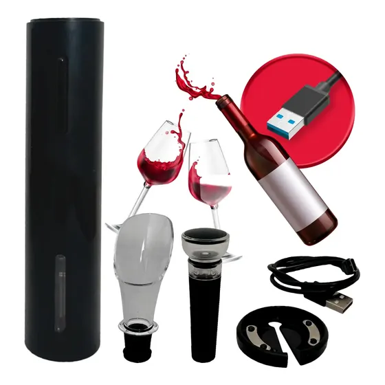 Kit Abridor De Vinho Elétrico Recarregável Usb - Saca Rolhas