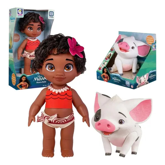 Boneca Moana + Porquinho Pua Amigo Moana Disney Moana Bebe
