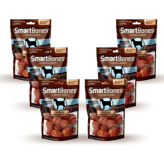 6 Pct Osso Cães Smartbones Manteiga De Amendoim Mini C/ 8 Un