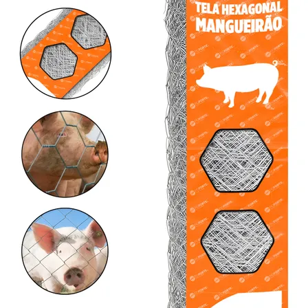 Tela Mangueirão 1,50x50m Fio 18 Malha 3 Hexagonal