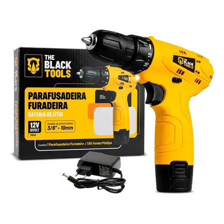 Parafusadeira Furadeira Bateria 12v Bivolt Com Acessórios Amarelo 127/220v 60hz