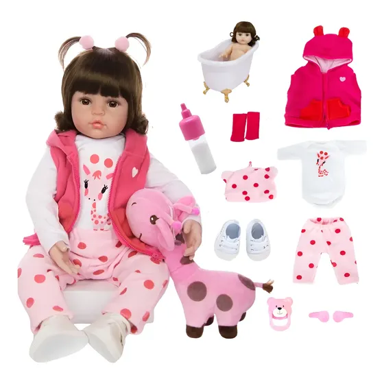 Bebê Reborn Girafinha Banho Silicone Realista Boneca