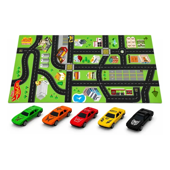 Tapete Pista De Carrinho Hotwheels + 5 Carrinhos Tpi01