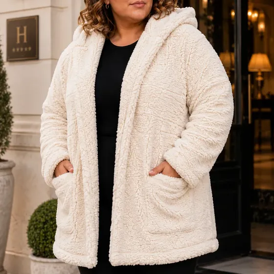 Casaco Teddy Feminino Longo Pelinho Plus Size Com Capuz