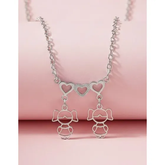 Colar 2 Duas Meninas Filhas Aço Inox Ref. 020225