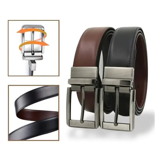 Kit 2 Cintos Social Masculino Sintético Dupla Face Regulavel