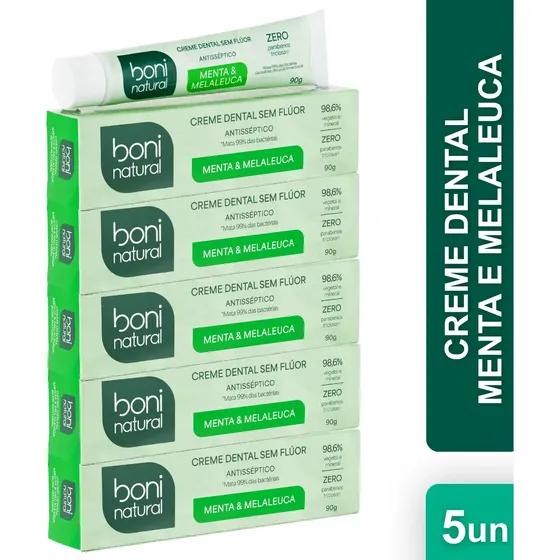 Kit 5 Creme Dental Natural Sem Flúor Menta E Melaleuca - 90g