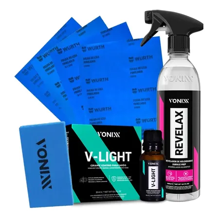 Kit Polimento Farol Revelax Lixa Vitrificador V-light Vonixx