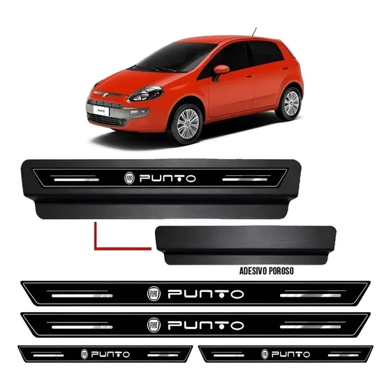 Soleira De Porta Protetora Punto 2007 Até 2013 Kit Preto 8pç