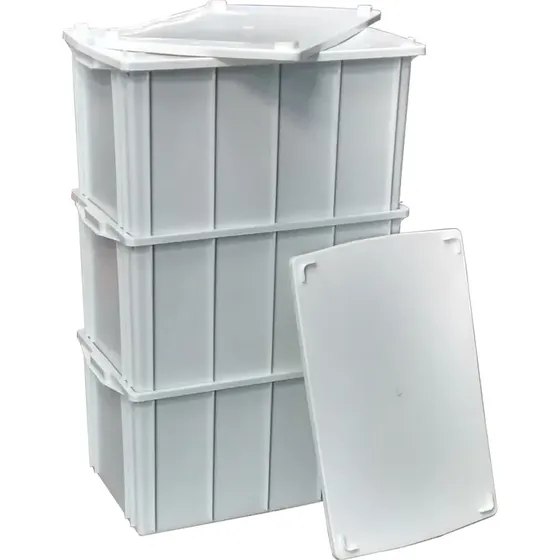 Kit 3 Caixas Plastica Branca 61 Litros Com Tampa Caixa 1035