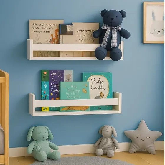 Prateleira Para Livros Infantil Kit 2 Pç Grande Branco