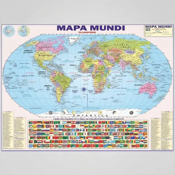 Mapa Mundi Mundo Politico Escolar Grande 120 X 90