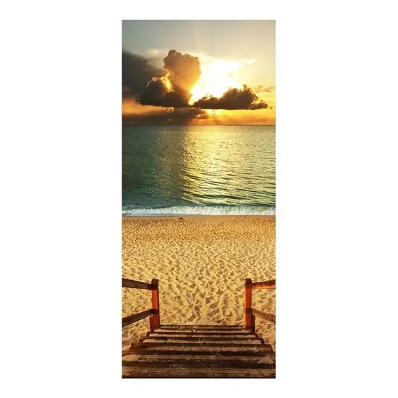 Adesivo Decorativo De Porta - Praia - Pôr Do Sol - 185mlpt