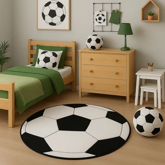 Tapete Pelúcia Quarto Infantil Juvenil Bola Futebol 70cm