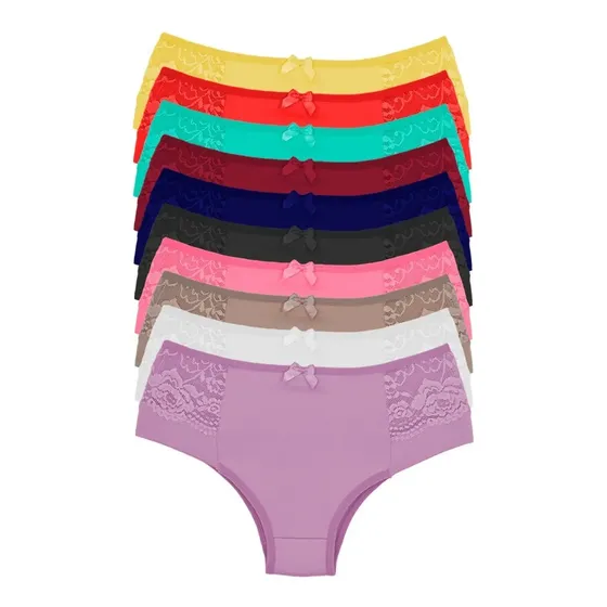 10 Calcinhas Plus Size Cós Alto Detalhes Em Renda Ref: 431