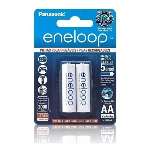 Pilha Recarregável Eneloop Panasonic Aa 2000mah Bk-3mcce/2bb