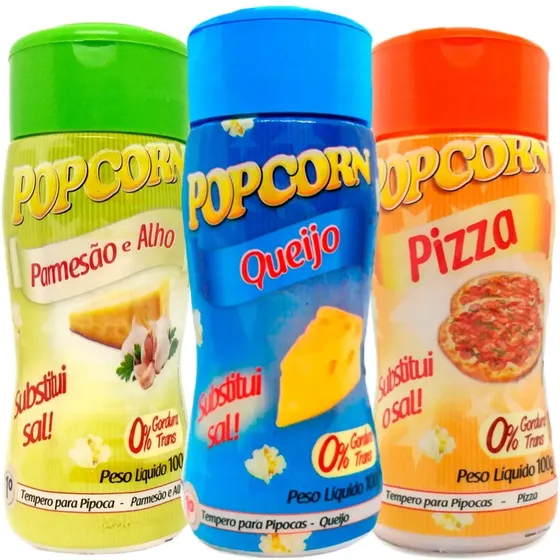 Combo 3 Temperos Popcorn Pizza, Queijo E Parmesão E Alho
