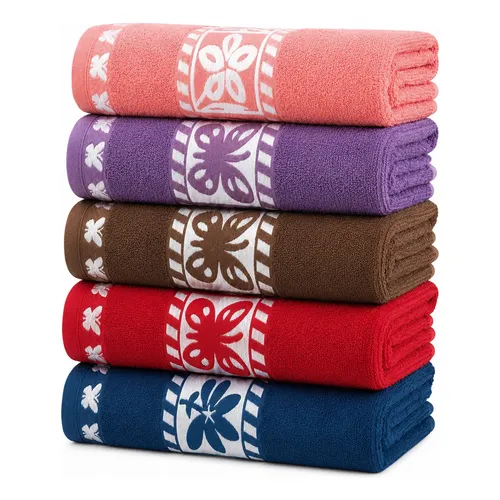 Toalha De Banho Kit 5 Pçs 70x140cm 100% Algodão Sortido Estampa Difiori