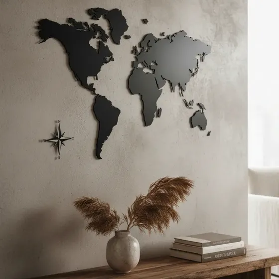 Mapa Mundi 65x120cm Para Sala Quarto Mdf Parede + Brinde