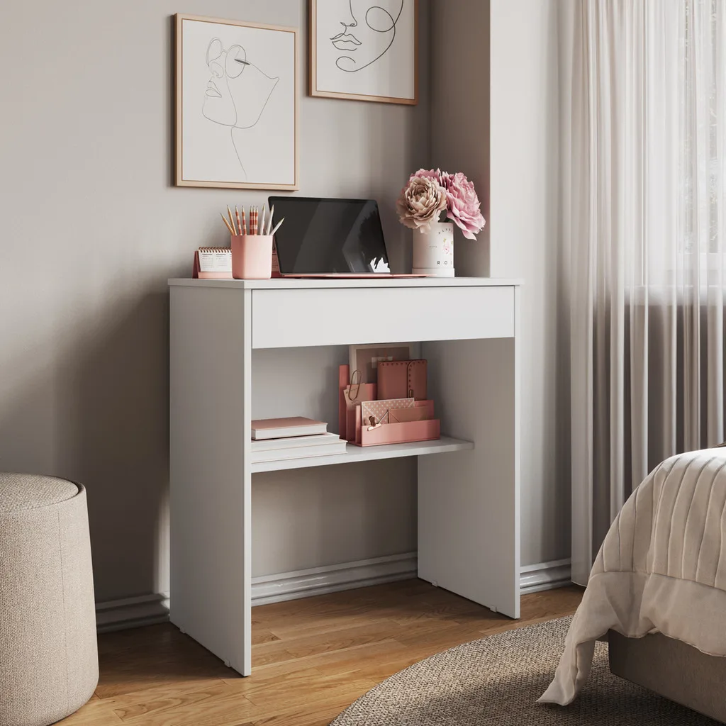 Escrivaninha Compacta E Charmosa Com Gaveta Ideal Para Home Office E Estudos