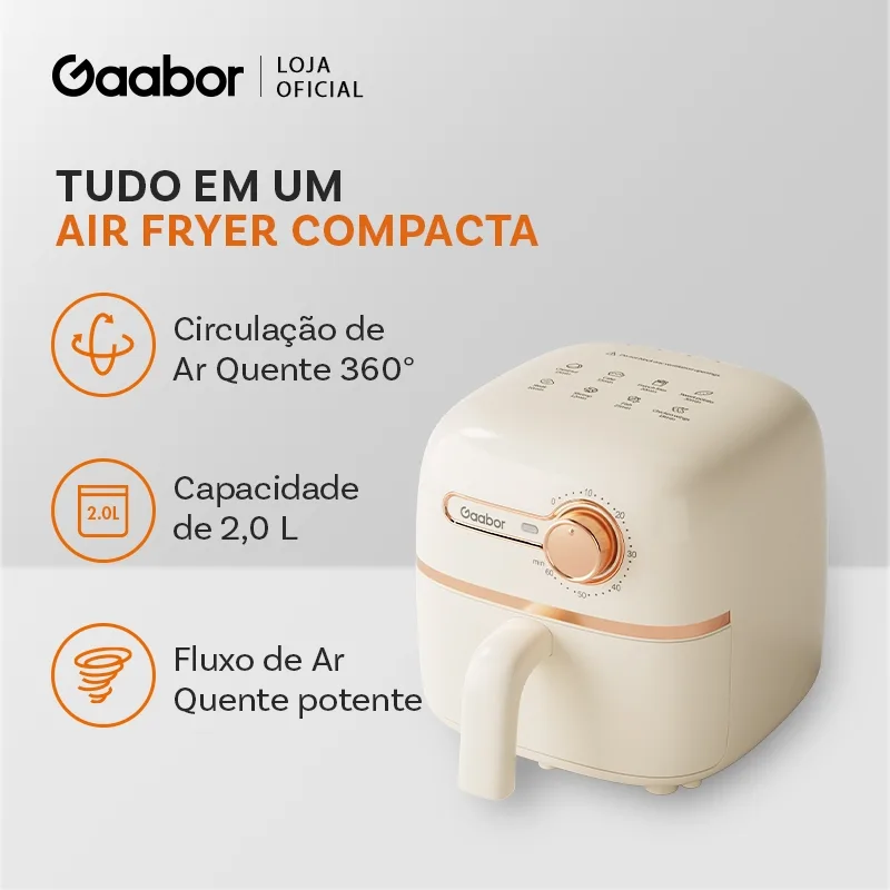 Gaabor Air Fryer 1,4L Panela com Revestimento Antiaderente Regulação Constante Timer com Botão Único 900W AF20M-YE01A