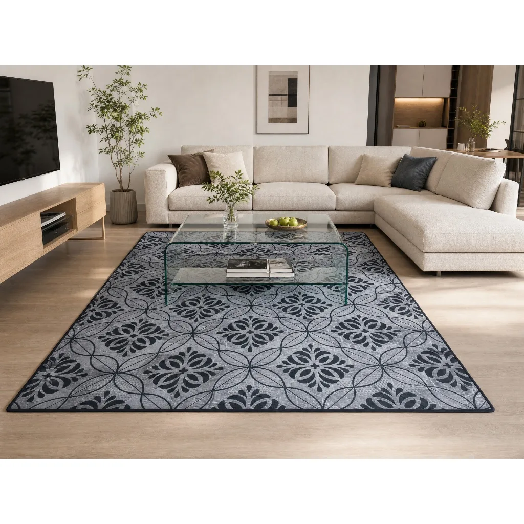 Tapete Sala Quarto Geomético 1,95x2,40 Mt Antiderrapante Ins Flannel Grande Estampado