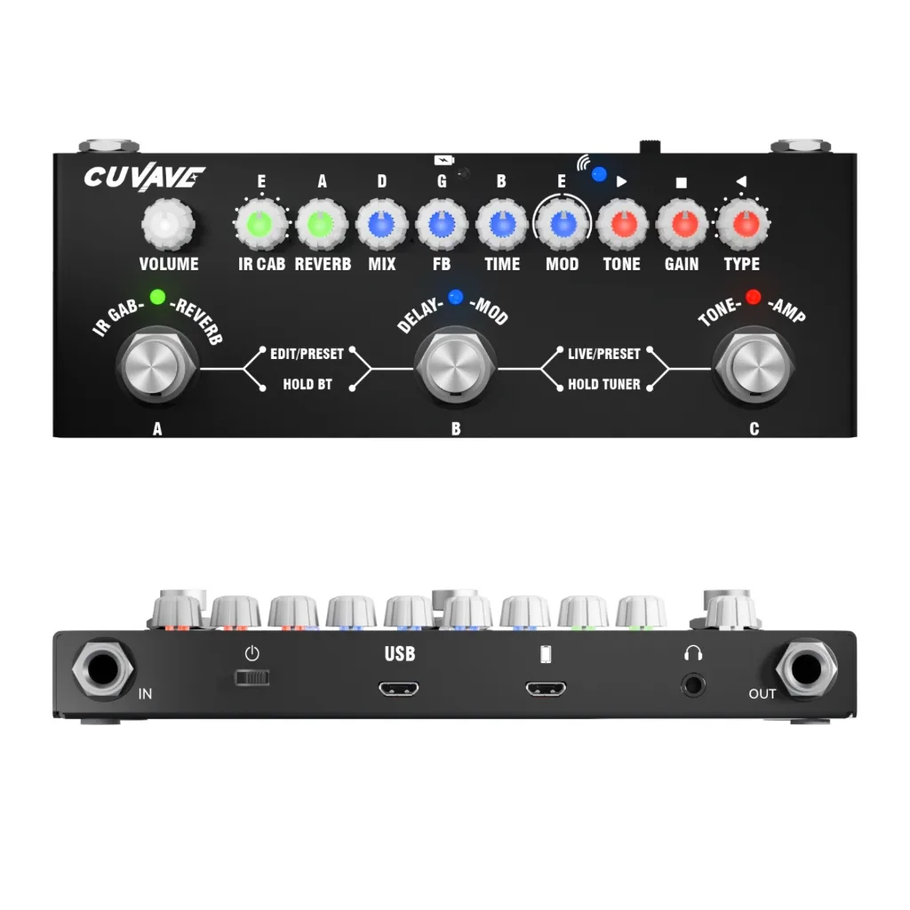 Pedal de efeito combinado multifuncional portátil para guitarra elétrica CUVAVE CUBE BABY com telefone de reprodução