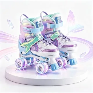 Patins De 4 Rodas Infantil Roxo Sereia Com Freios Com Led Ajustavel Meninas