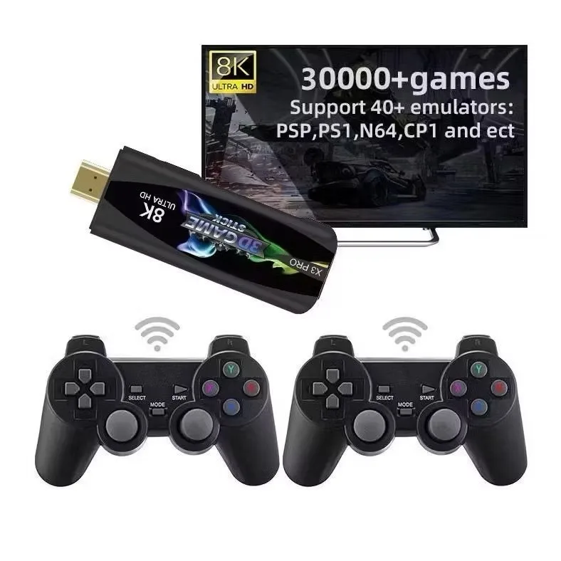 Console X3 Pro Ultra HD 8K 64GB EmuELEC 4.5 +30 Mil Jogos Retrô Clássicos 2 Controles Sem Fio HDMI Plug and Play