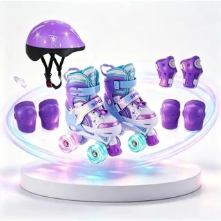 Patins Infantil De 4 Rodas Roxo Sereia Com Led Com Protecao Patins Crianças Meninas Com Freios