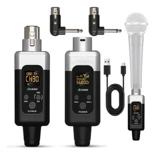 VEDO Conversor De Microfone Sistema Sem Fio 48V Transmissor e Receptor XLR 30 Canais Para Microfone Mesa de som