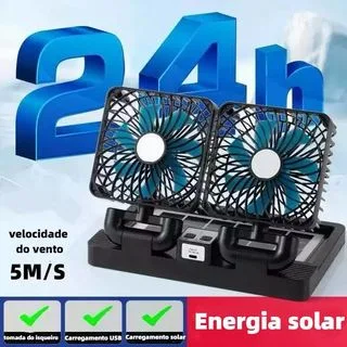 Ventilador Dobrável Vento Forte9W Carregamento Solar e USB Casa e Carro 3 Velocidades Adesivo Fixação BMAX