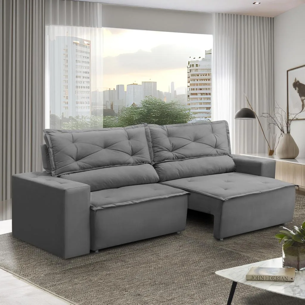 Sofá Retrátil e Reclinável 3 lugares com Molas 2,00m Livia Suede Adonai Estofados