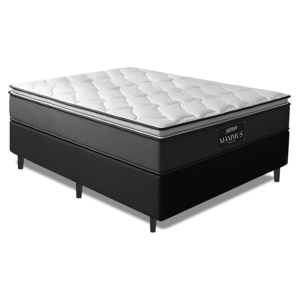 Cama Box Casal Colchão Molas Ensacadas Pillow Maximus 138x188x62cm Cinza / Preto Gazin