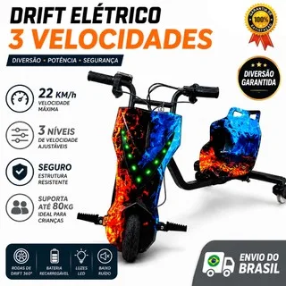 Triciclo Elétrico Drift Motorizado 350w Adulto/Infantil 6" 8" Polegadas 3 Velocidades Bluetooth Led