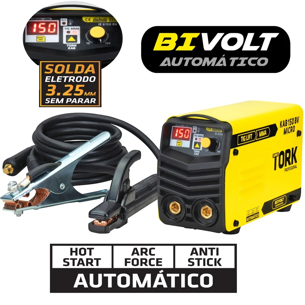 Solda Inversora Kab150 Micro Bivolt MMA e Tig Lift Tork