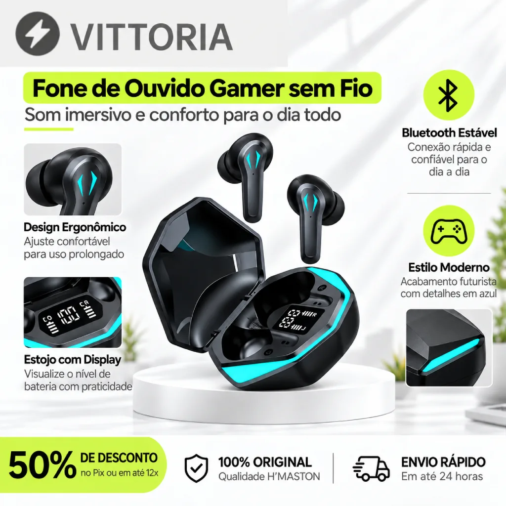Fone de Ouvido Sem Fio Bluetooth Gamer RS-29 Com Led Jogo e Música H'maston Original