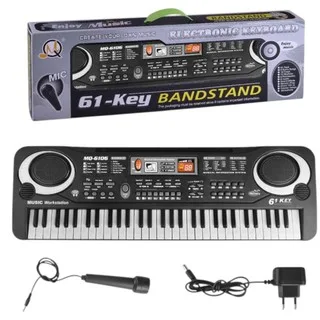 Brinquedo Eletrônico Teclado 61 Teclas Com Microfone e Fonte Preto