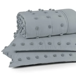 Kit Cobre Leito Colcha Casal Queen King 3 Peças 300 Fios Pompom Dupla Face C Porta Travesseiro Zíper