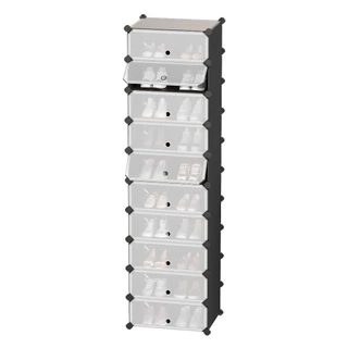 SONGMICS Sapateira Multiuso para Calçados 10 Andares, Prateleira Plástica com Portas, Armário para 10 Pares, com Marte