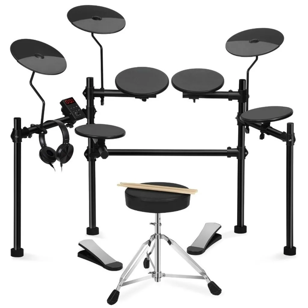 Bateria Eletrônica Kit Completo Dobrável Portátil 4 Pads 3 Pratos 120 Sons 20 Kits USB MIDI Fones Ouvido