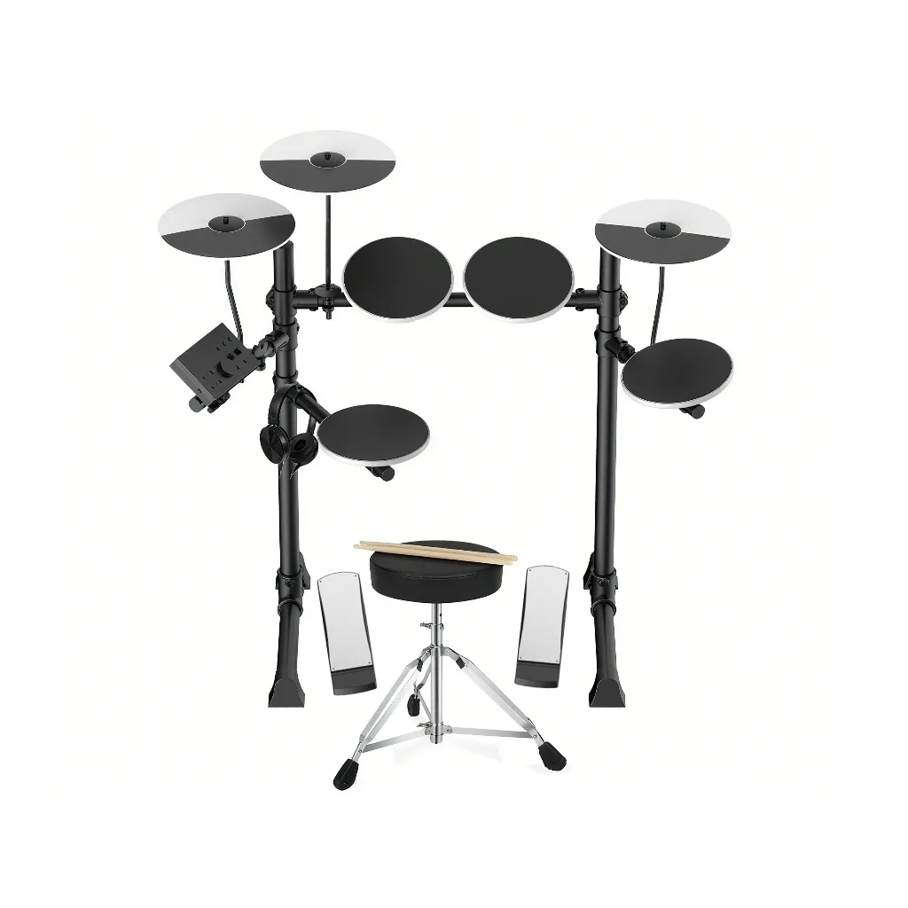 Bateria Eletrônica Digital Kit Completo com Banco Baquetas Pedais para Crianças e Adultos