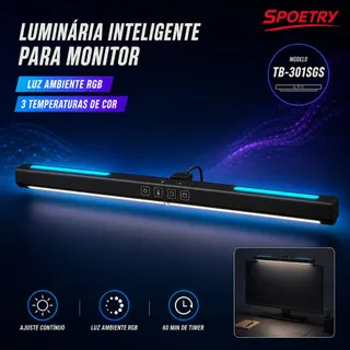 Luminária De Tela Notebook Monitor Mesa Barra Lighr Bar Luz RBG Gamer Regulável Colorido