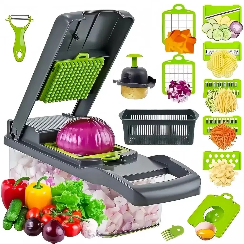 Fatiador De Legumes 16 Em 1 Cortador Com Lâminas Inox Ralador Picador Multifuncional Para Cozinha