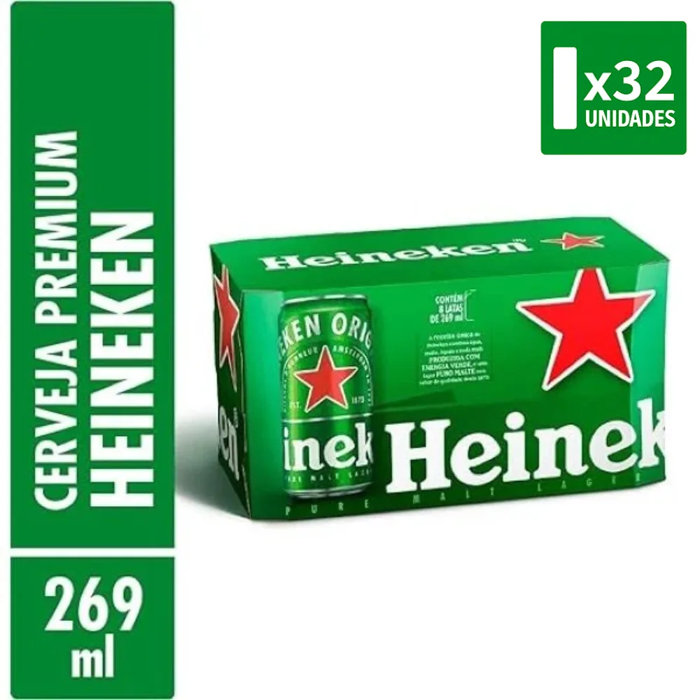 Cerveja Heineken Lata 269ml - Pack com 32 unidades